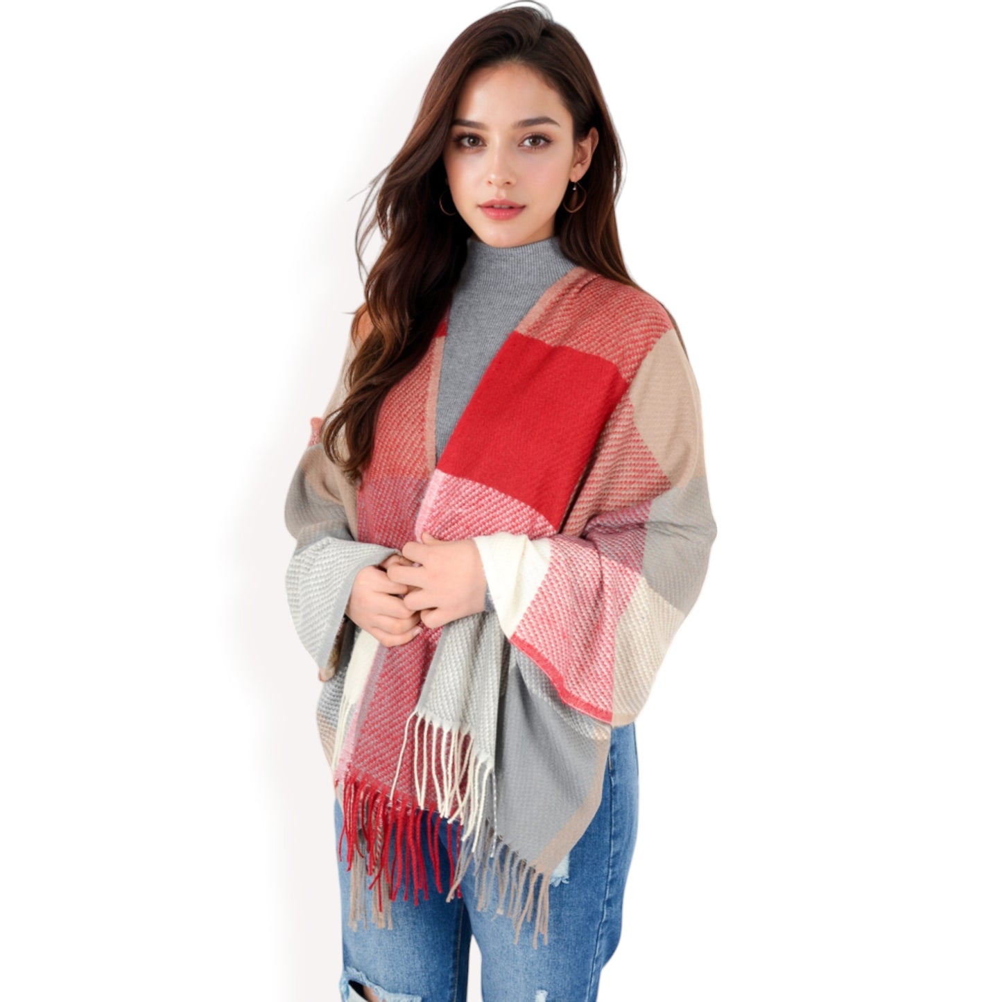 Anna-Kaci Women's Oversized Plaid Blanket Scarf with Fringe Trim and Soft Textured Fabric