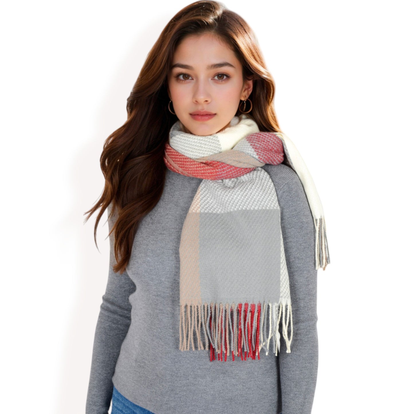 Anna-Kaci Women's Oversized Plaid Blanket Scarf with Fringe Trim and Soft Textured Fabric