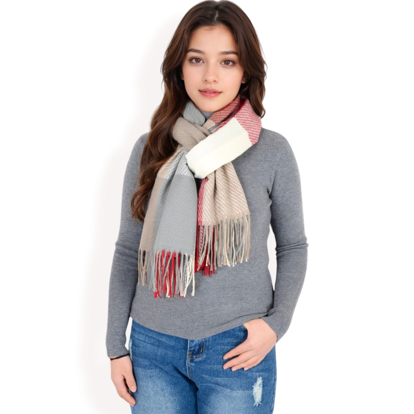 Anna-Kaci Women's Oversized Plaid Blanket Scarf with Fringe Trim and Soft Textured Fabric