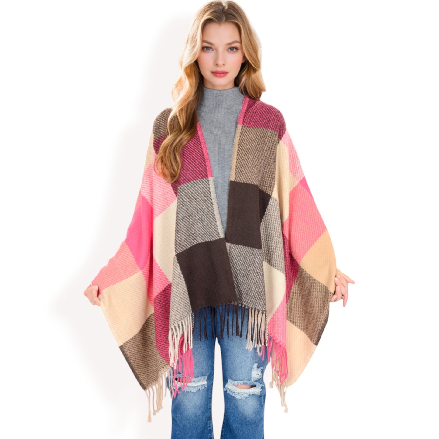 Anna-Kaci Women's Oversized Plaid Blanket Scarf with Fringe Trim and Soft Textured Fabric