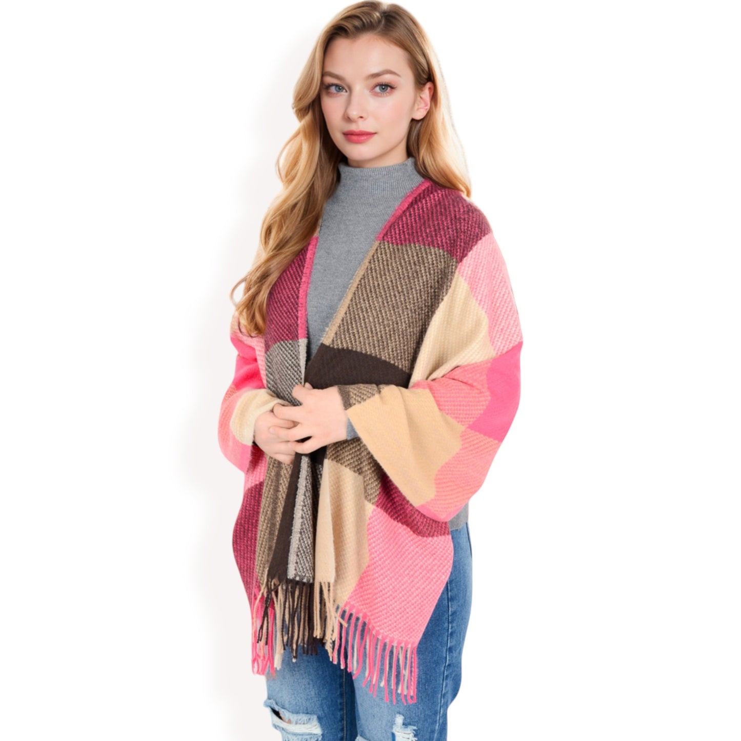 Anna-Kaci Women's Oversized Plaid Blanket Scarf with Fringe Trim and Soft Textured Fabric