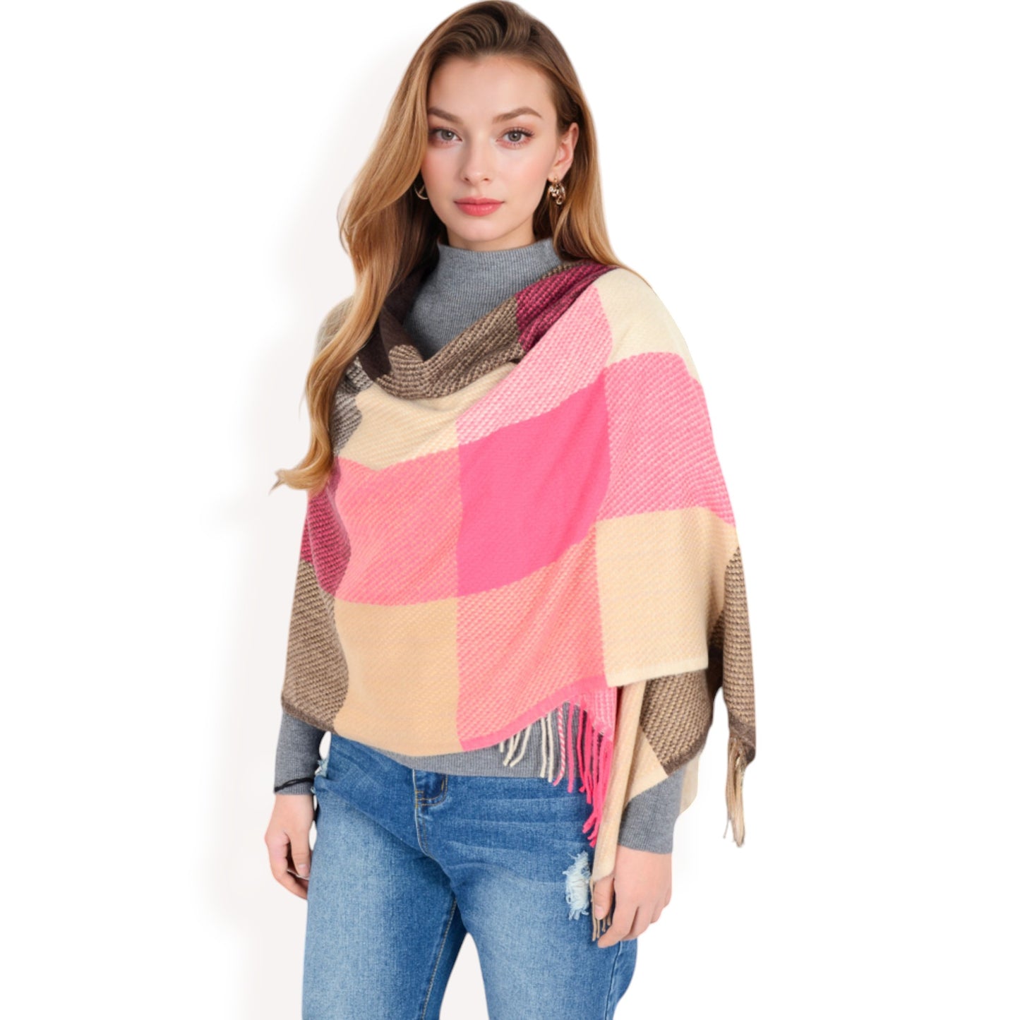 Anna-Kaci Women's Oversized Plaid Blanket Scarf with Fringe Trim and Soft Textured Fabric