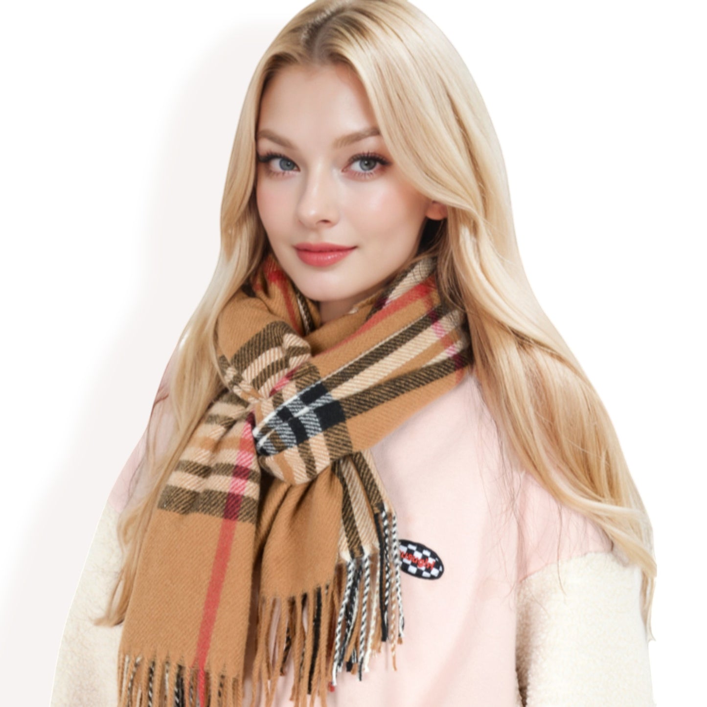 Anna-Kaci Women's Plaid Pattern Scarf with Fringed Edges and Soft Lightweight Material for Year-Round Use