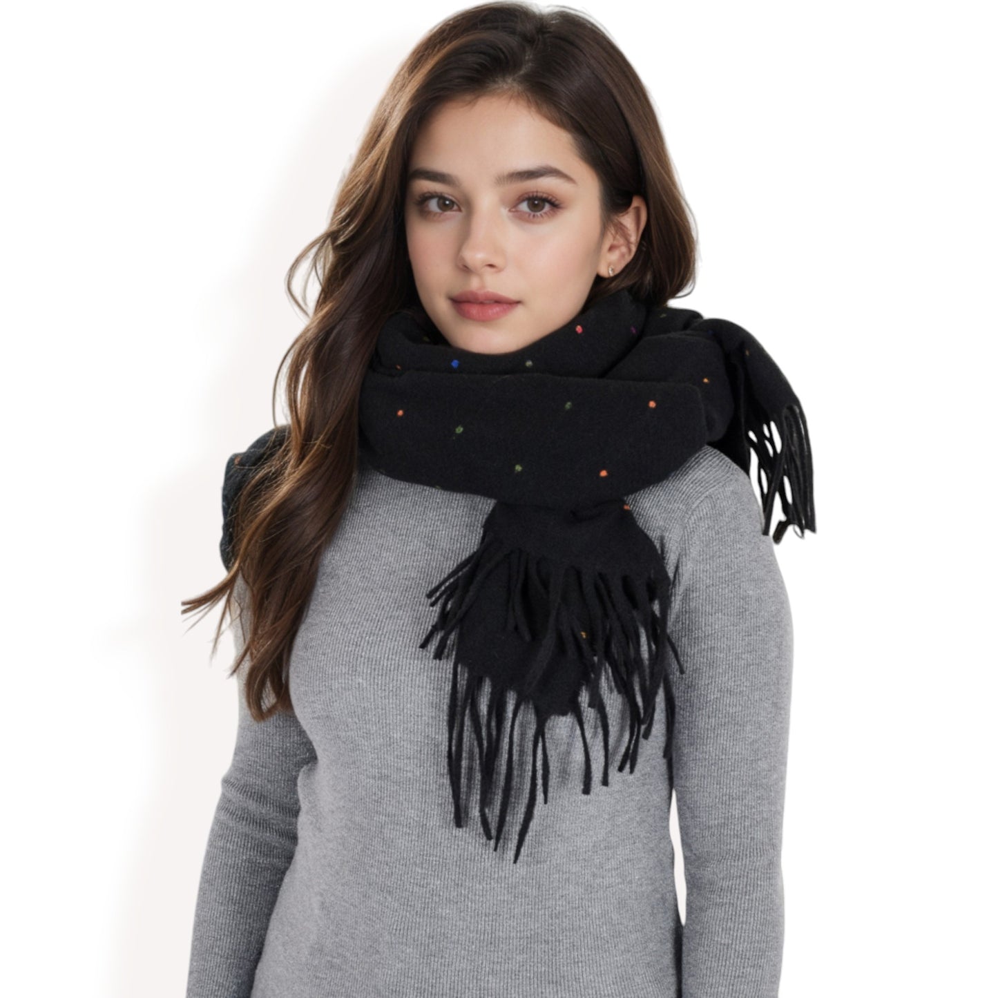 Anna-Kaci Women's Cashmere-Like Polka Dot Fringe Scarf with Soft Fabric and Lightweight Warmth