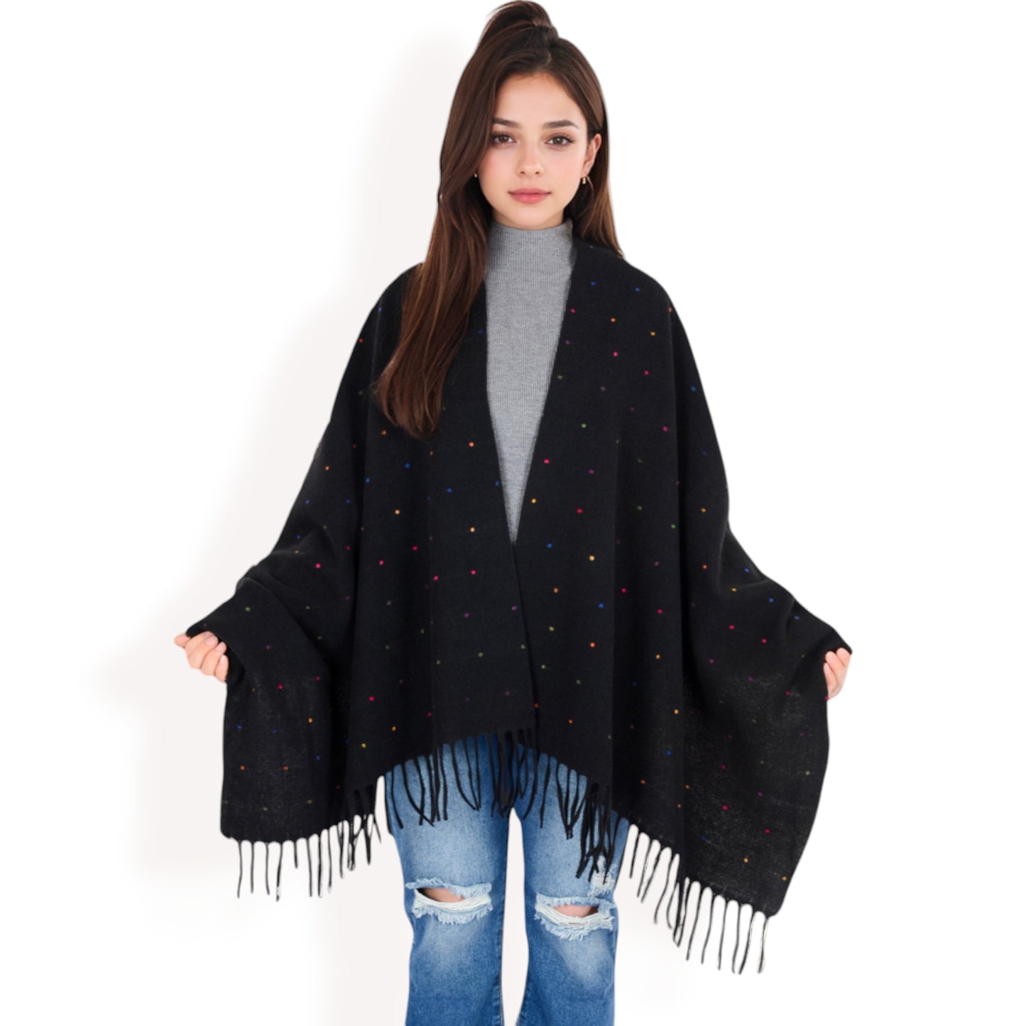 Anna-Kaci Women's Cashmere-Like Polka Dot Fringe Scarf with Soft Fabric and Lightweight Warmth