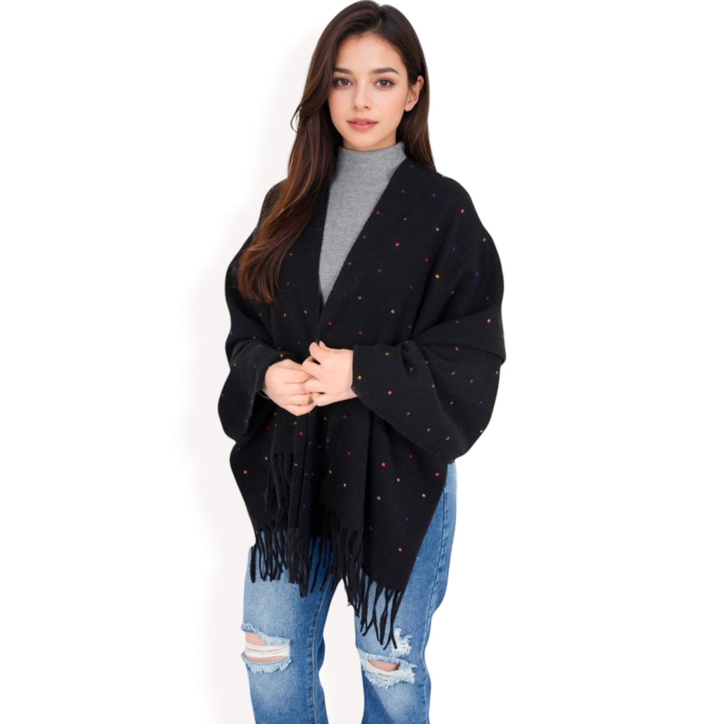Anna-Kaci Women's Cashmere-Like Polka Dot Fringe Scarf with Soft Fabric and Lightweight Warmth