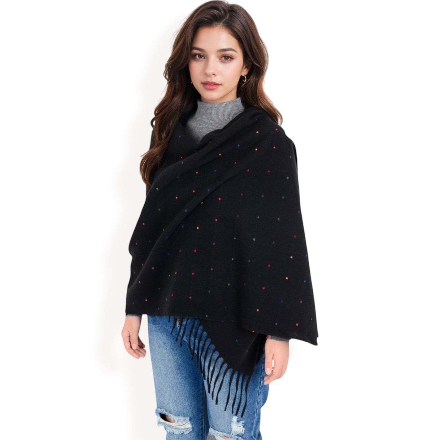 Anna-Kaci Women's Cashmere-Like Polka Dot Fringe Scarf with Soft Fabric and Lightweight Warmth