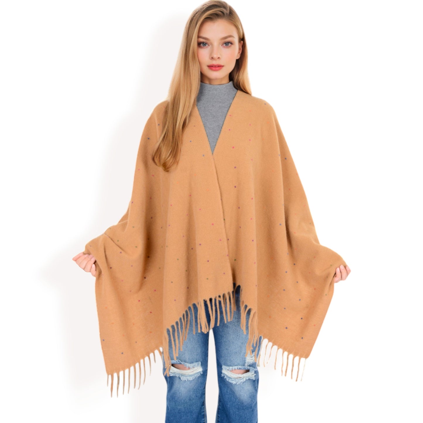 Anna-Kaci Women's Cashmere-Like Polka Dot Fringe Scarf with Soft Fabric and Lightweight Warmth