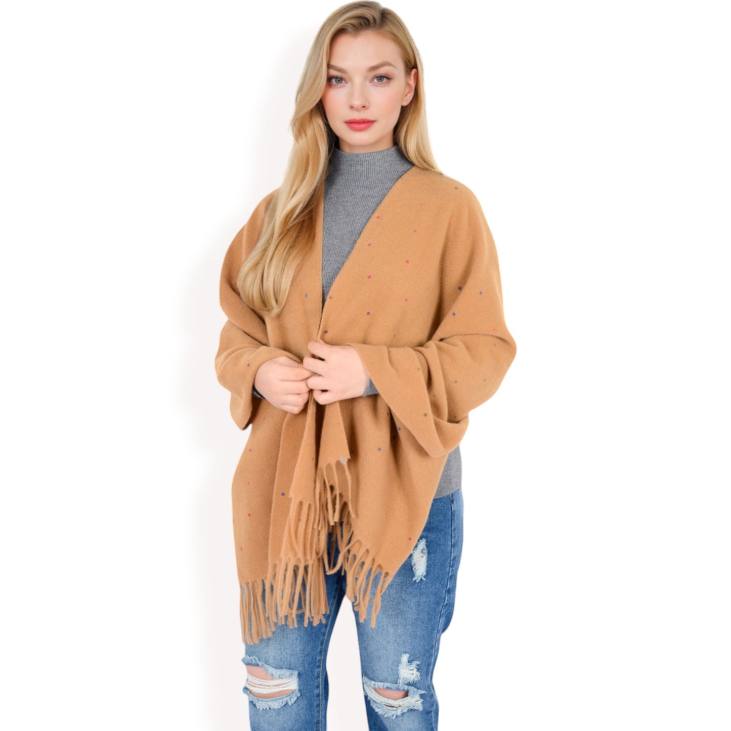 Anna-Kaci Women's Cashmere-Like Polka Dot Fringe Scarf with Soft Fabric and Lightweight Warmth