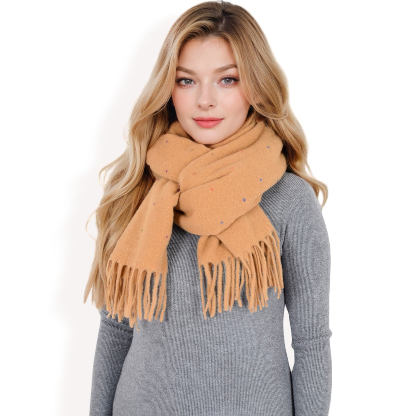 Anna-Kaci Women's Cashmere-Like Polka Dot Fringe Scarf with Soft Fabric and Lightweight Warmth