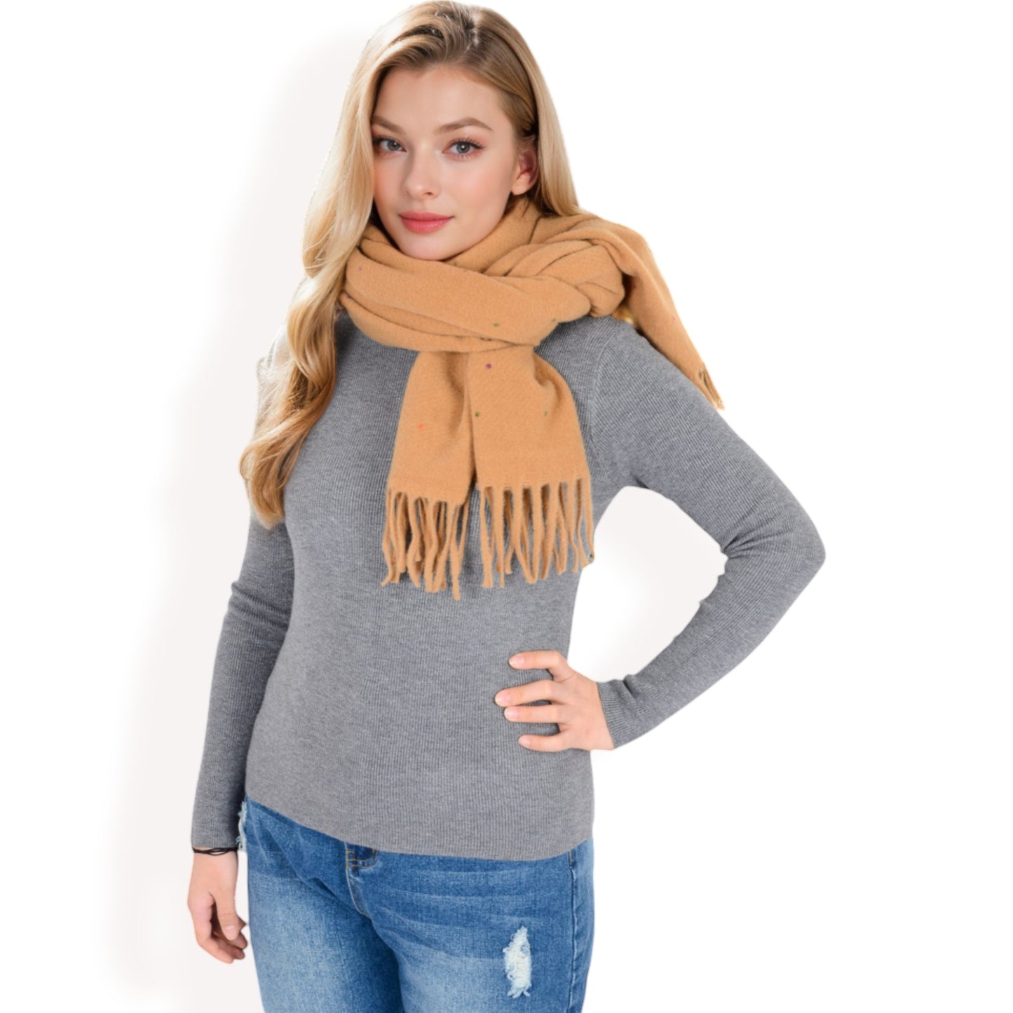 Anna-Kaci Women's Cashmere-Like Polka Dot Fringe Scarf with Soft Fabric and Lightweight Warmth