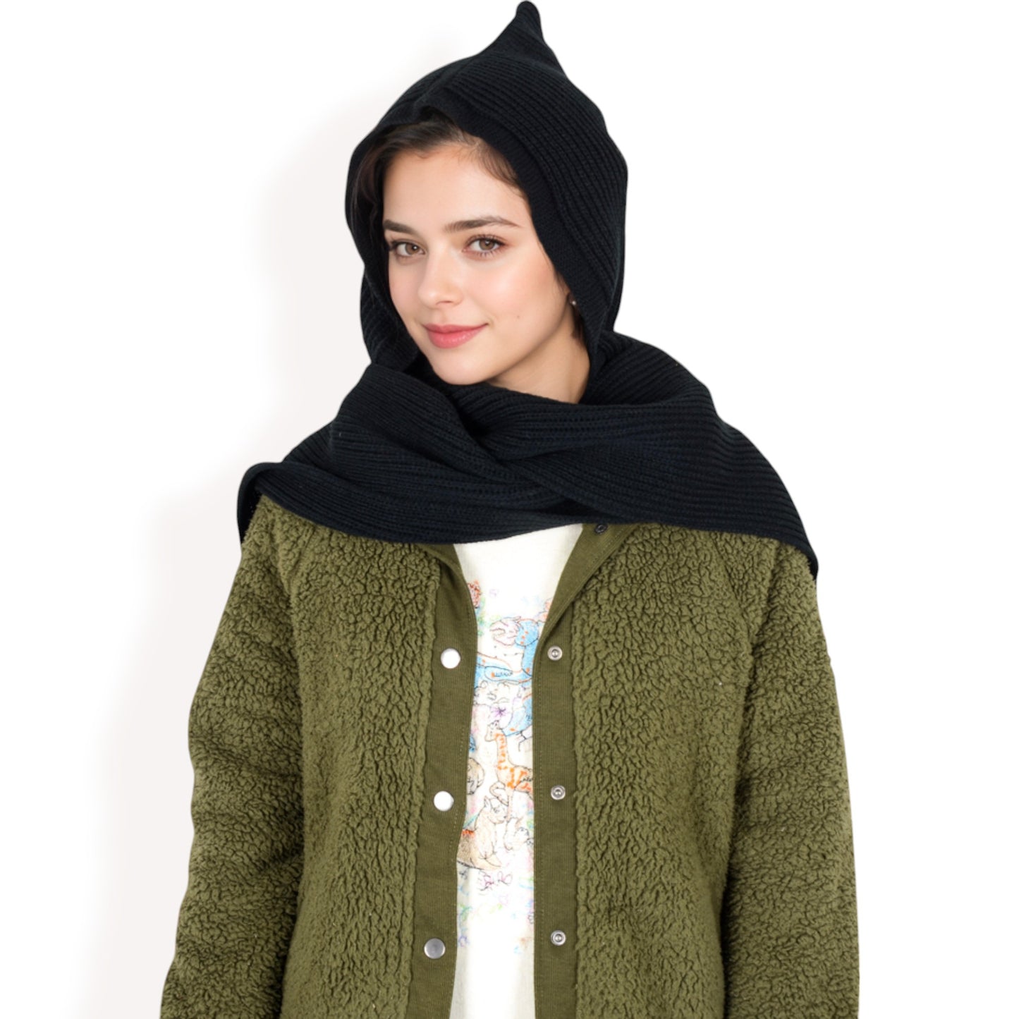 Anna-Kaci Women's Knitted Hooded Scarf with Versatile Design and Warm Ribbed Texture for Stylish Comfort and Winter Protection