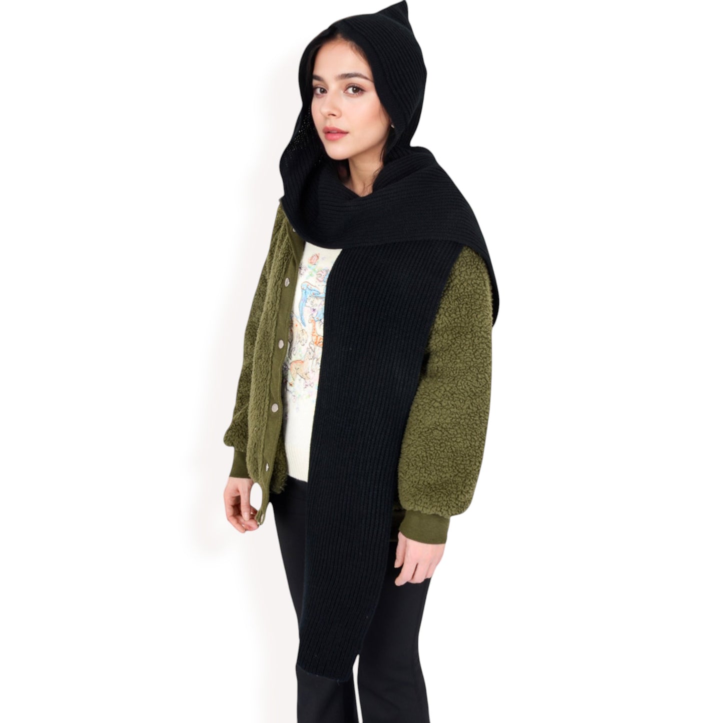 Anna-Kaci Women's Knitted Hooded Scarf with Versatile Design and Warm Ribbed Texture for Stylish Comfort and Winter Protection