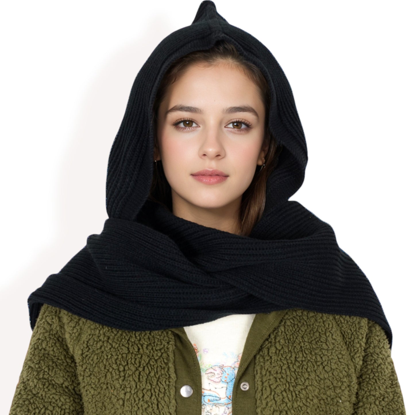 Anna-Kaci Women's Knitted Hooded Scarf with Versatile Design and Warm Ribbed Texture for Stylish Comfort and Winter Protection