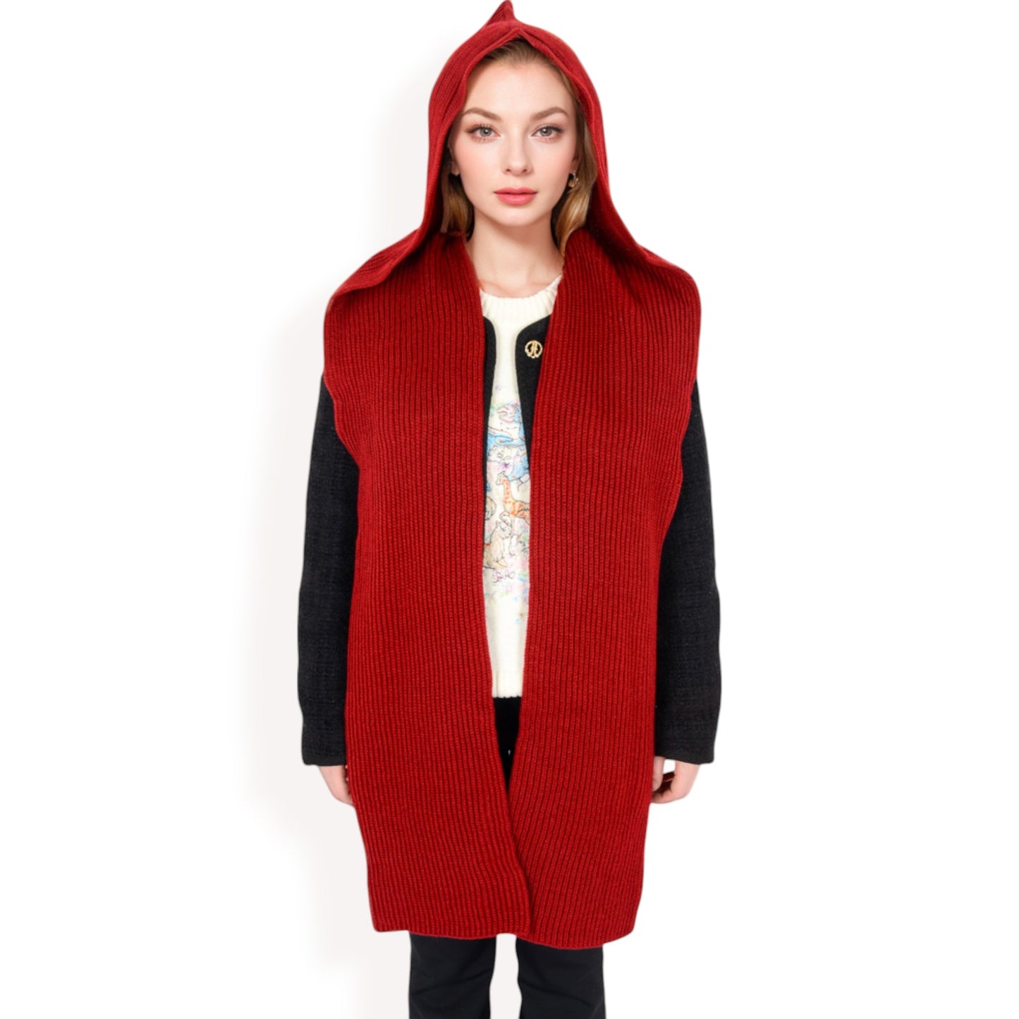 Anna-Kaci Women's Knitted Hooded Scarf with Versatile Design and Warm Ribbed Texture for Stylish Comfort and Winter Protection