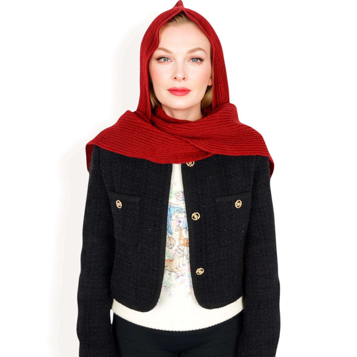 Anna-Kaci Women's Knitted Hooded Scarf with Versatile Design and Warm Ribbed Texture for Stylish Comfort and Winter Protection