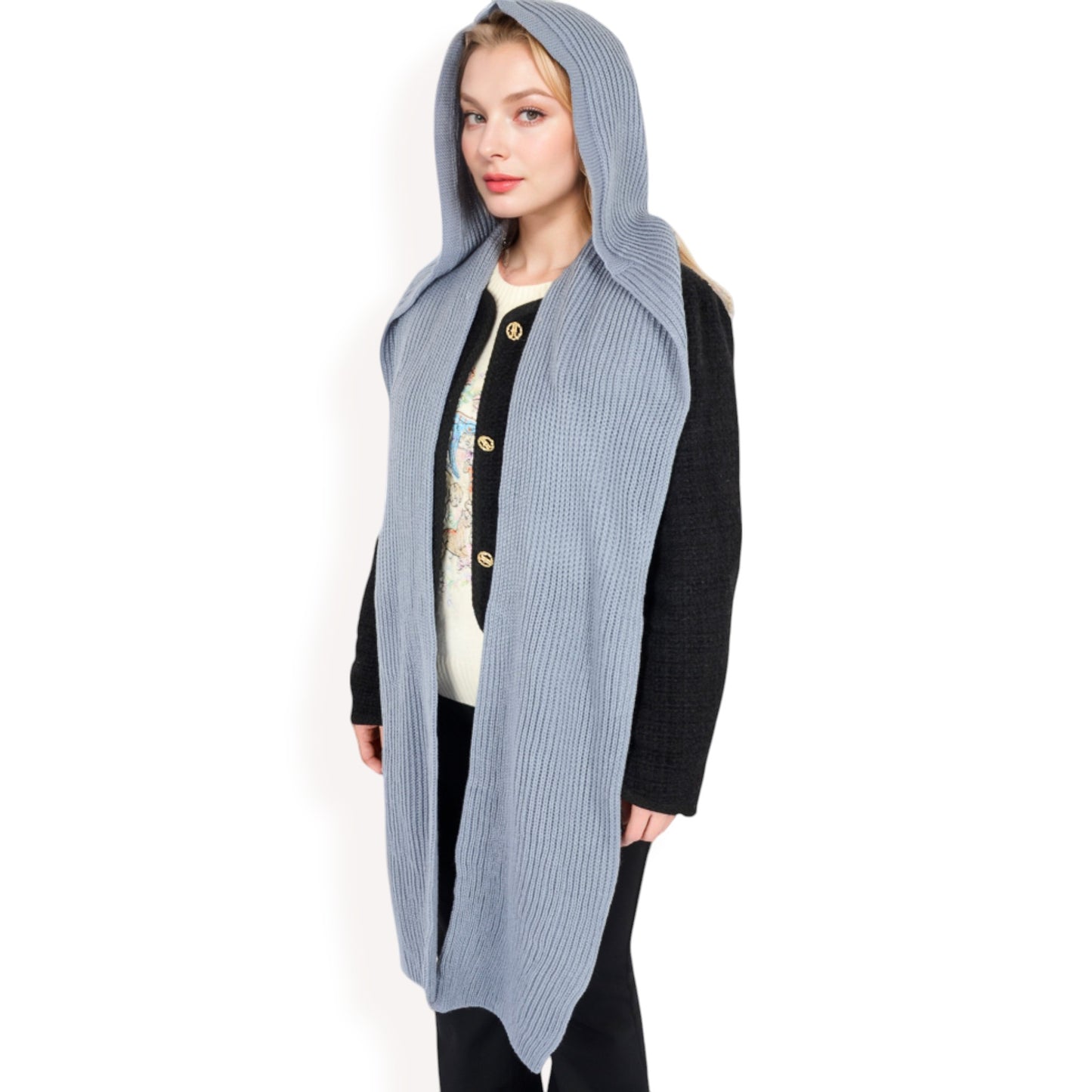 Anna-Kaci Women's Knitted Hooded Scarf with Versatile Design and Warm Ribbed Texture for Stylish Comfort and Winter Protection