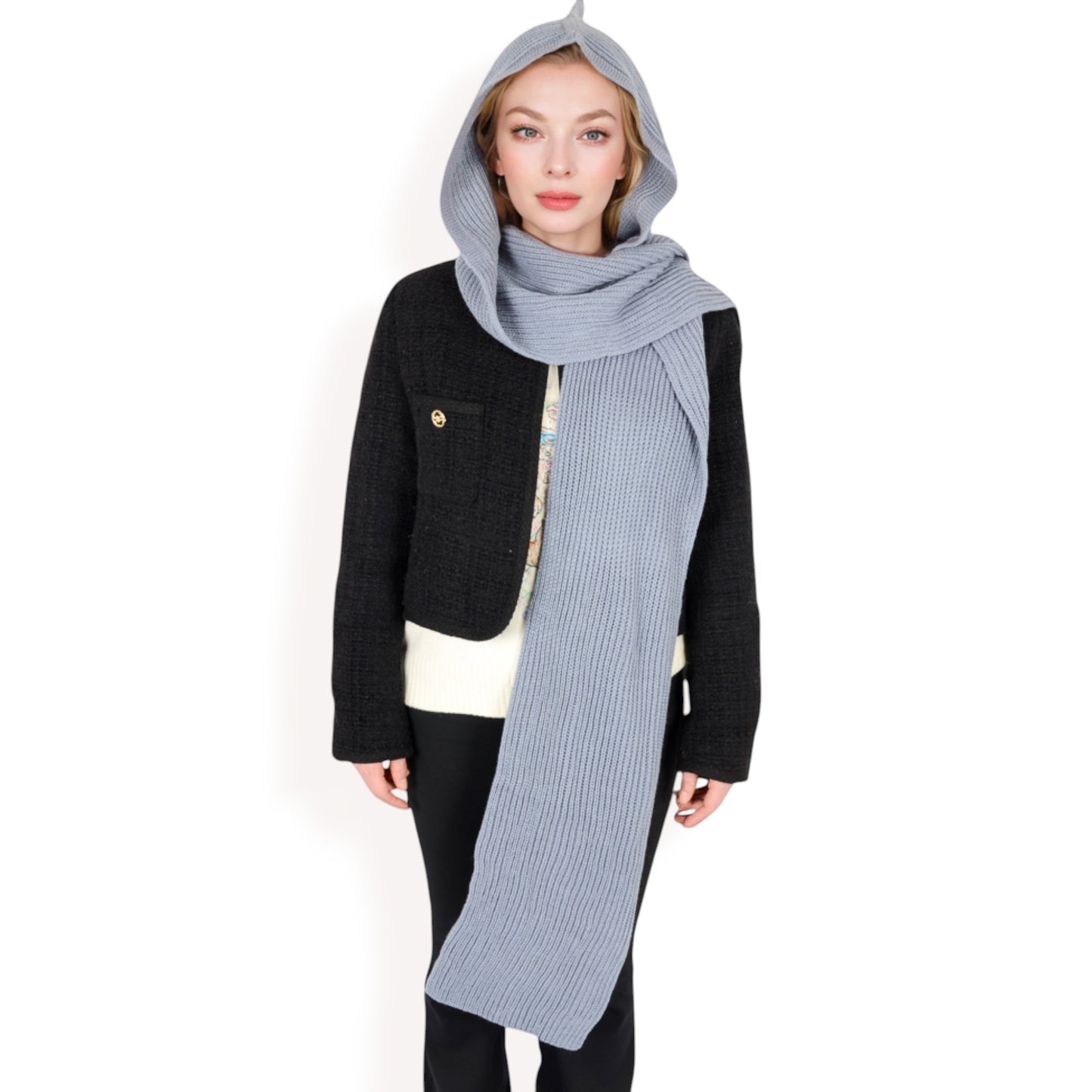 Anna-Kaci Women's Knitted Hooded Scarf with Versatile Design and Warm Ribbed Texture for Stylish Comfort and Winter Protection