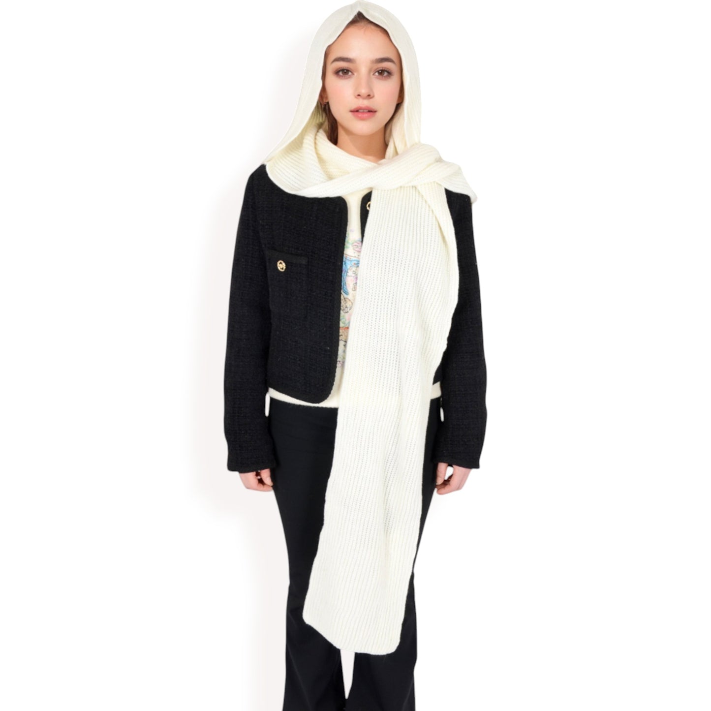 Anna-Kaci Women's Knitted Hooded Scarf with Versatile Design and Warm Ribbed Texture for Stylish Comfort and Winter Protection