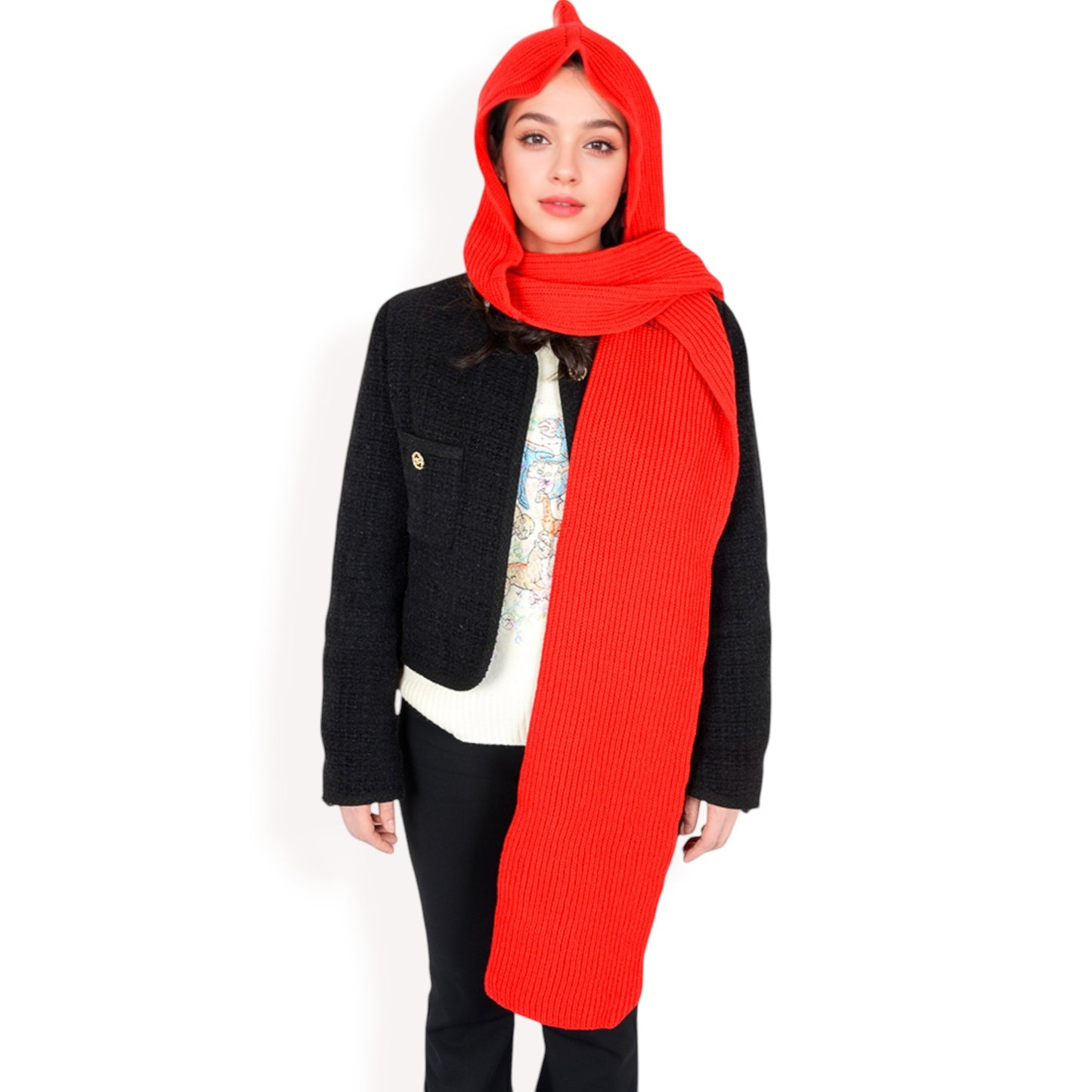 Anna-Kaci Women's Knitted Hooded Scarf with Versatile Design and Warm Ribbed Texture for Stylish Comfort and Winter Protection