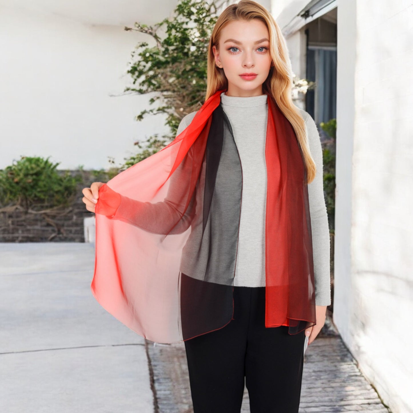 Anna-Kaci Women's Lightweight Gradient Chiffon Scarves with Flowing Ruffled Edges in Vibrant Multi-Color Designs