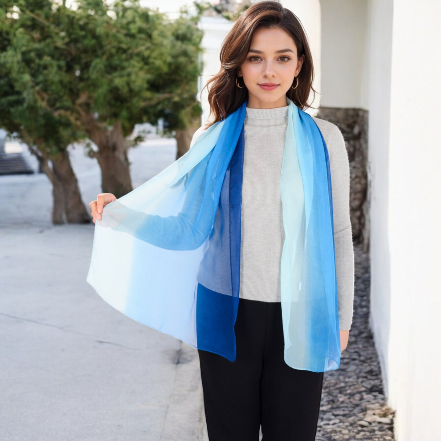 Anna-Kaci Women's Lightweight Gradient Chiffon Scarves with Flowing Ruffled Edges in Vibrant Multi-Color Designs