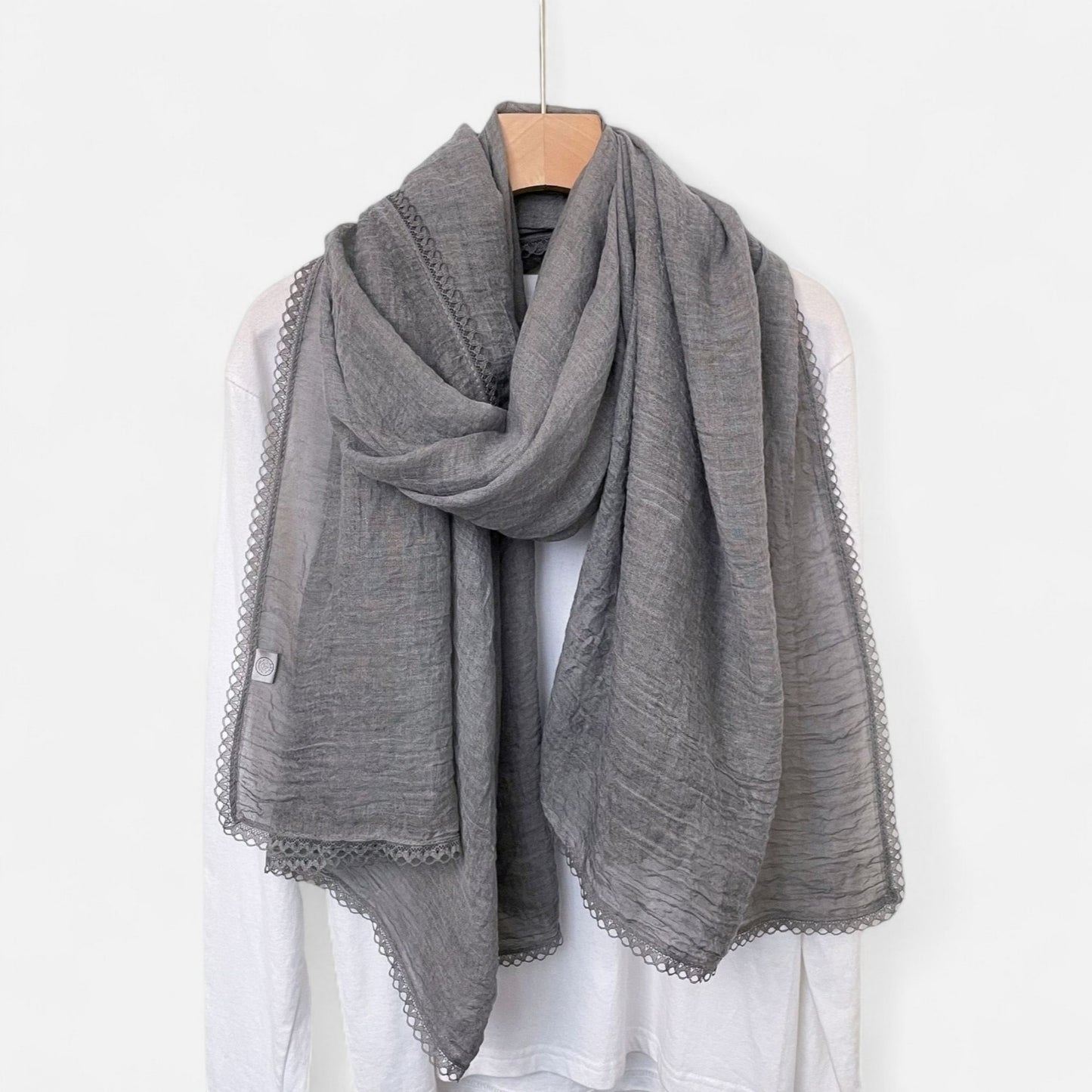 Anna-Kaci Women's Lightweight Crinkled Wrap Scarf with Delicate Lace Trim Edges