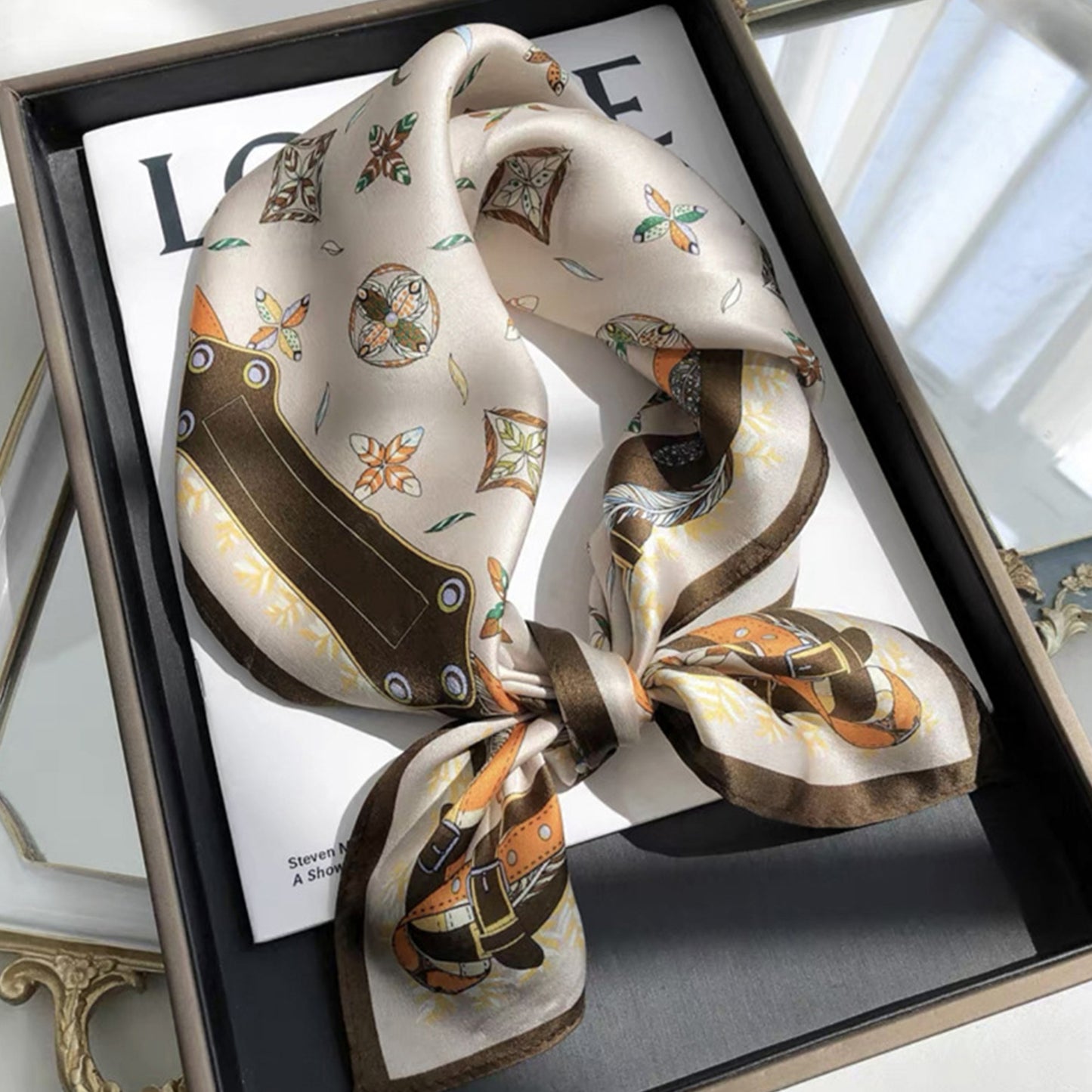 Anna-Kaci Elegant Satin Square Scarf Artistic Print Versatile Styling Accessory - 27.5IN¡Á27.5IN