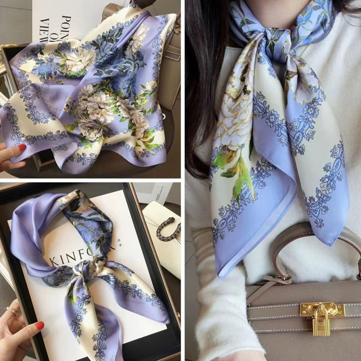 Anna-Kaci Satin Square Scarf Floral Print Versatile Styling Accessory for Headscarves and Shawls - 27.5IN¡Á27.5IN