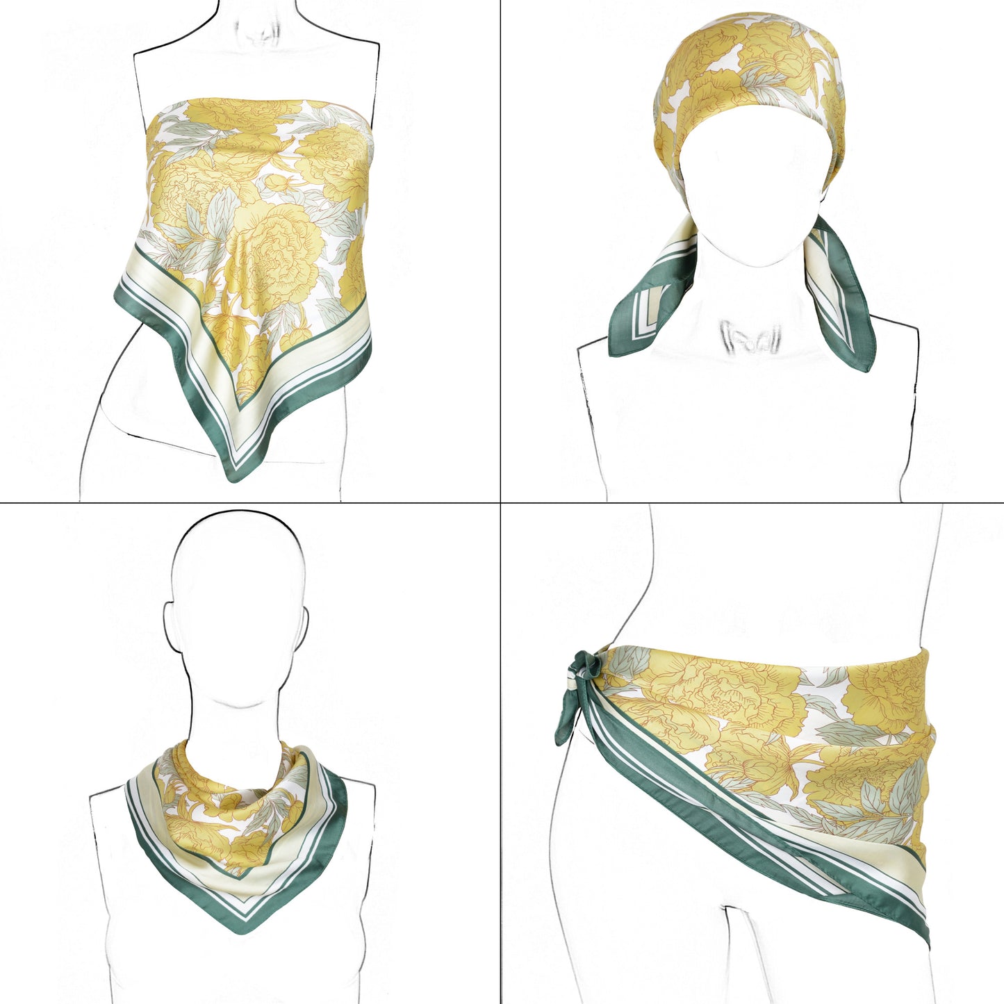 Anna-Kaci Satin Square Scarf Floral Print Versatile Styling Accessory for Headscarves and Shawls - 27.5IN¡Á27.5IN