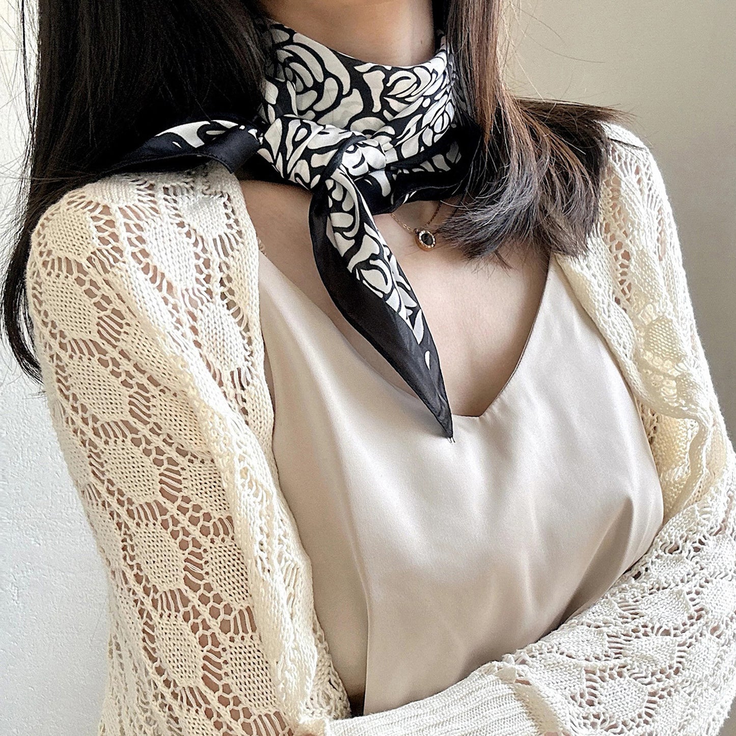Anna-Kaci Fashion Satin Silk Scarf with Polka Dot and Floral Patterns Versatile Accessory - 27.5IN¡Á27.5IN