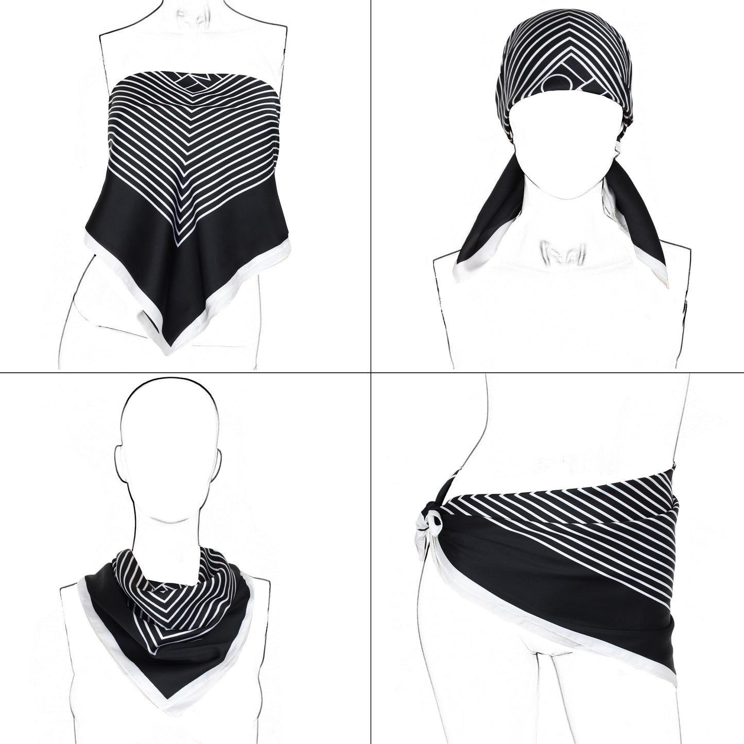 Anna-Kaci Women's Classic Striped Satin Square Scarf for Neck Hair Bag Decoration - 27.5IN¡Á27.5IN