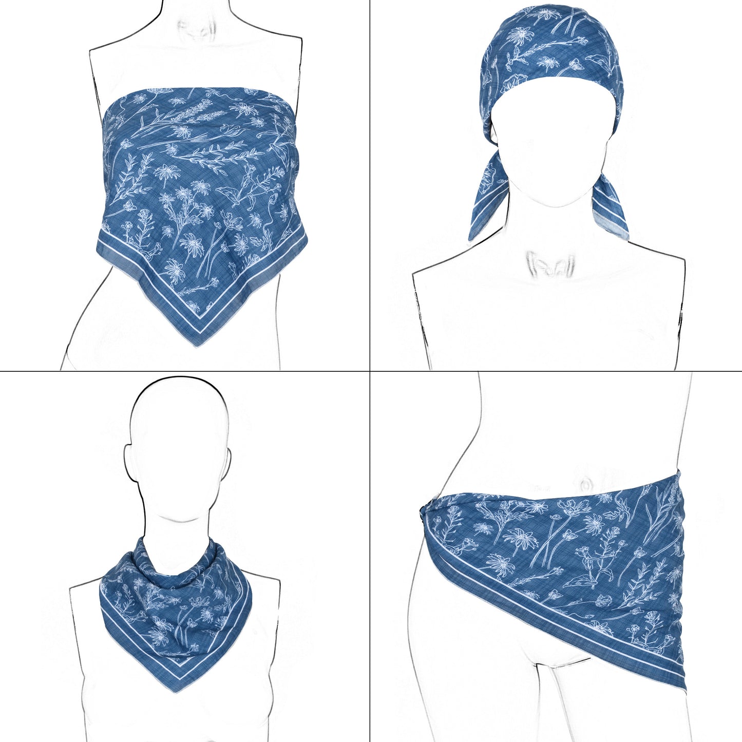 Anna-Kaci Cotton Square Neck Scarf Printed Four Seasons Versatile Fashion Accessory - 22.8IN¡Á22.8IN