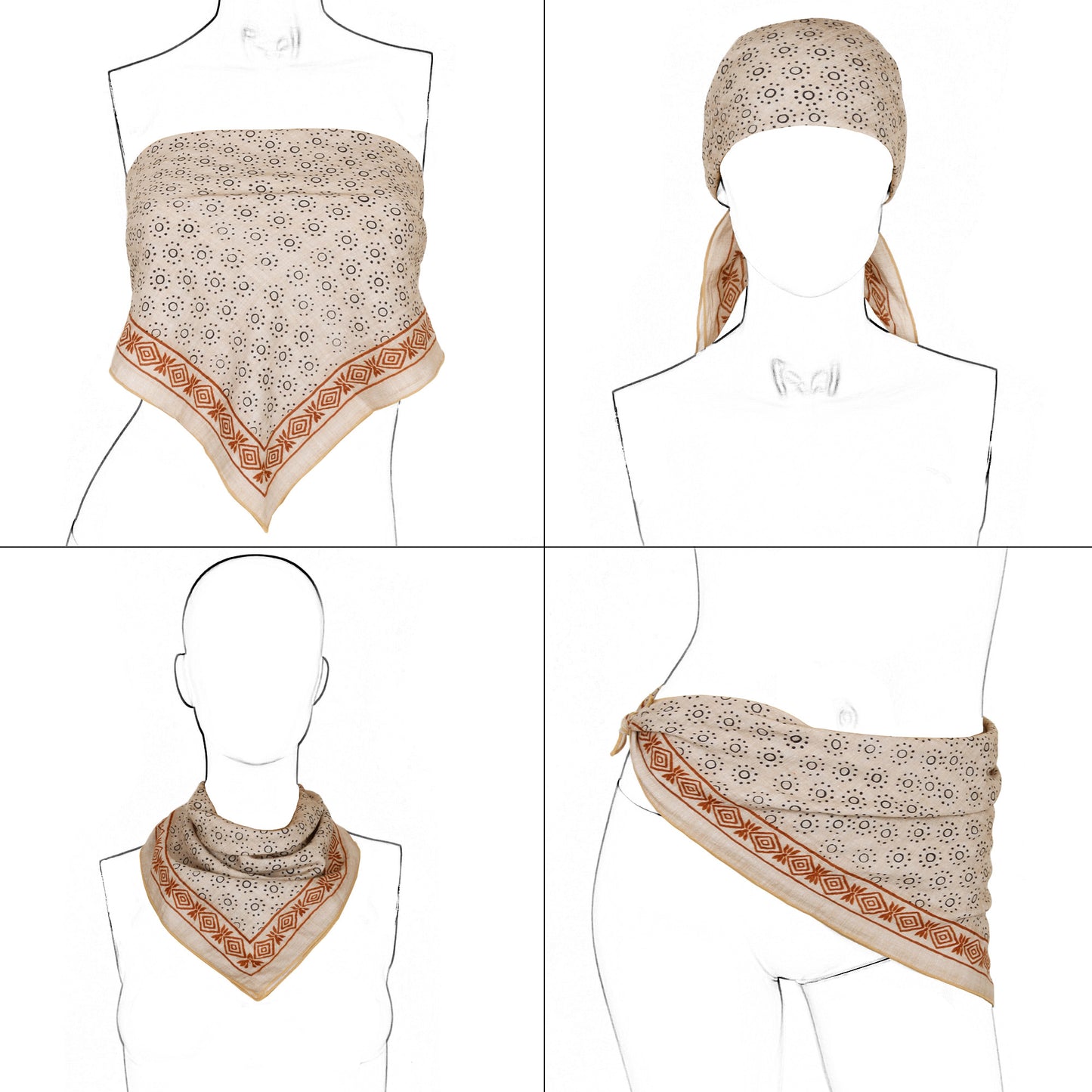 Anna-Kaci Cotton Square Neck Scarf Printed Four Seasons Versatile Fashion Accessory - 22.8IN¡Á22.8IN