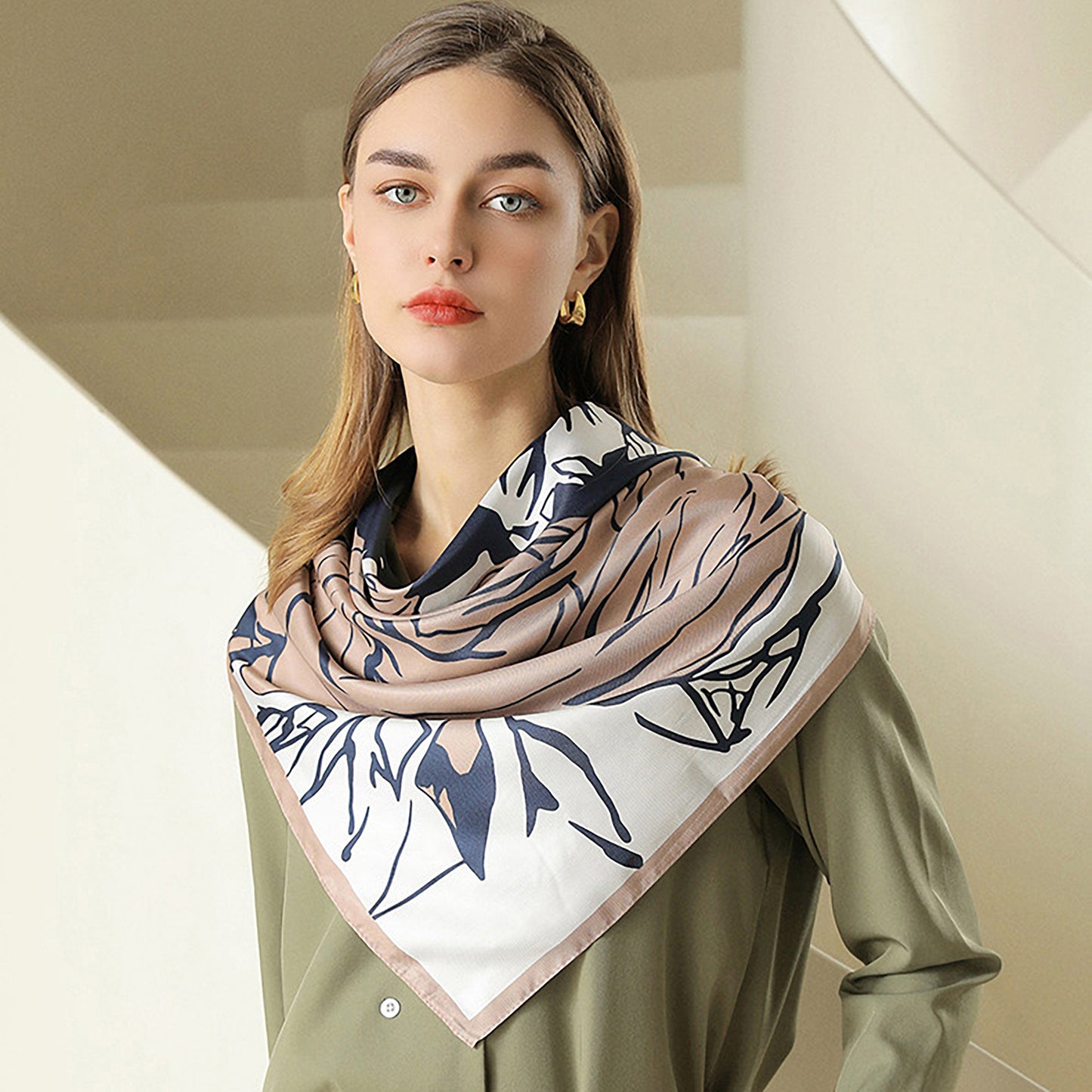 Anna-Kaci Women's Floral Print Square Scarf with Soft Silky Fabric Lightweight Accessory for Layering and Styling