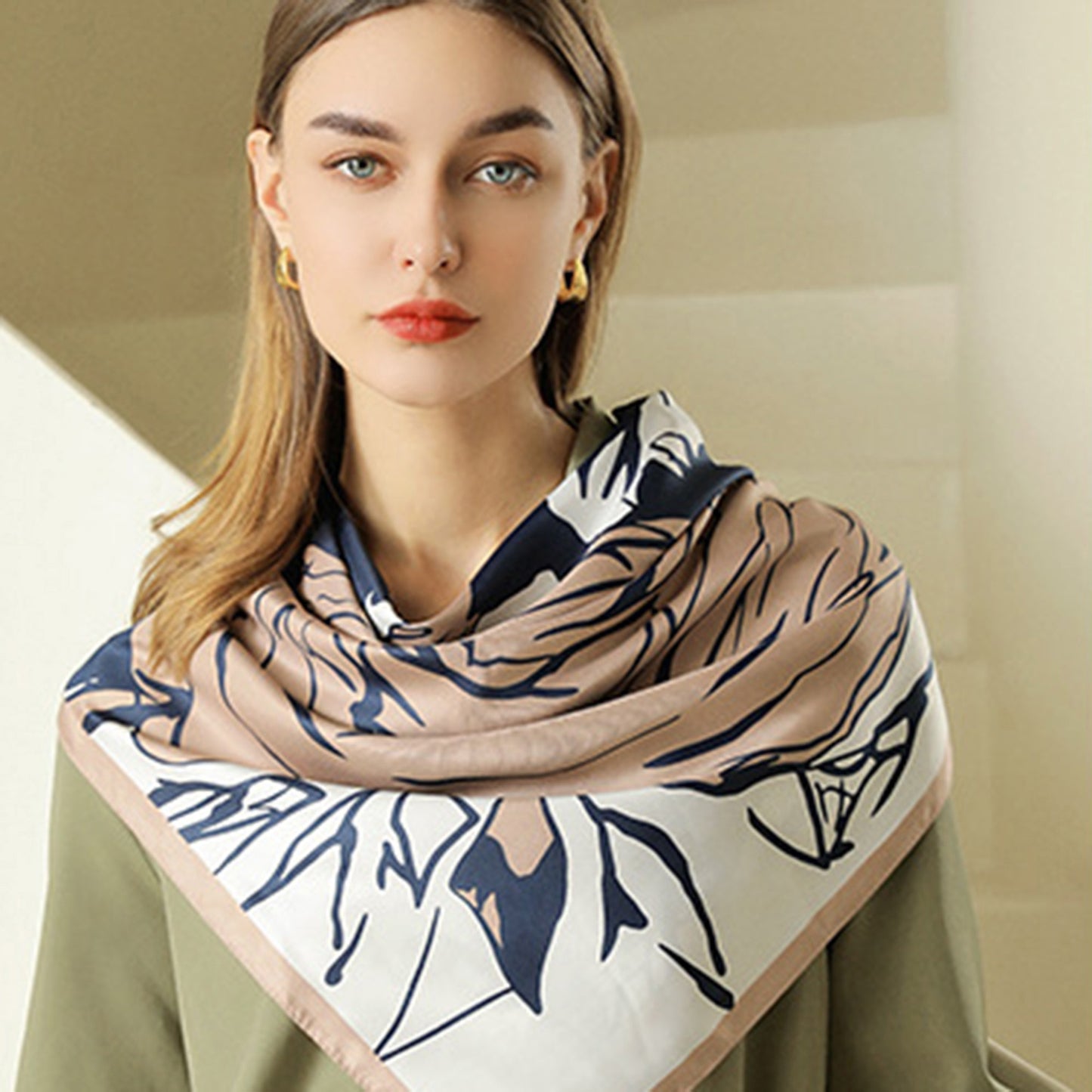 Anna-Kaci Women's Floral Print Square Scarf with Soft Silky Fabric Lightweight Accessory for Layering and Styling