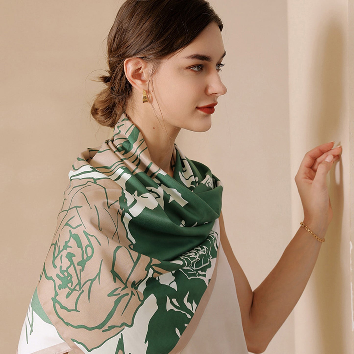 Anna-Kaci Women's Floral Print Square Scarf with Soft Silky Fabric Lightweight Accessory for Layering and Styling