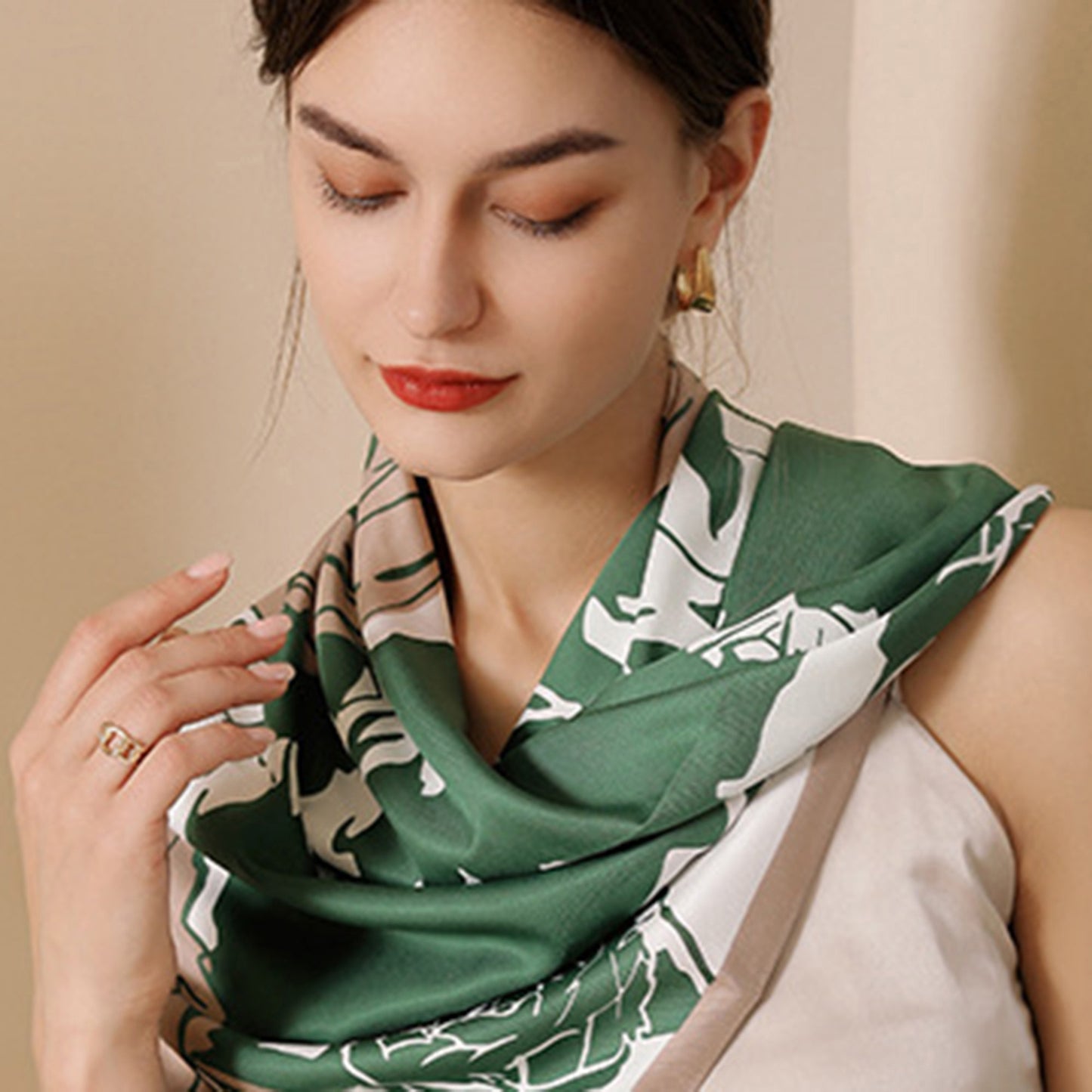 Anna-Kaci Women's Floral Print Square Scarf with Soft Silky Fabric Lightweight Accessory for Layering and Styling
