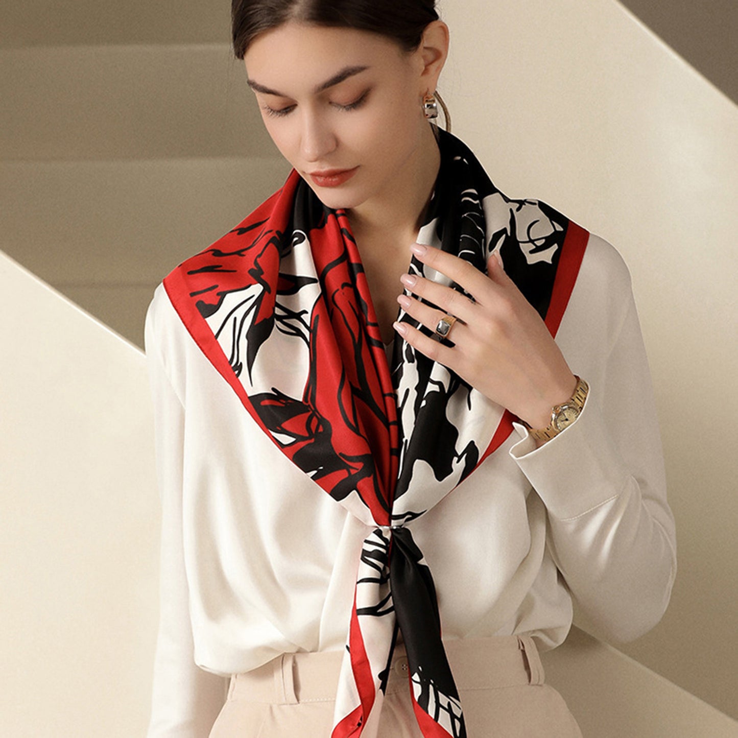 Anna-Kaci Women's Floral Print Square Scarf with Soft Silky Fabric Lightweight Accessory for Layering and Styling