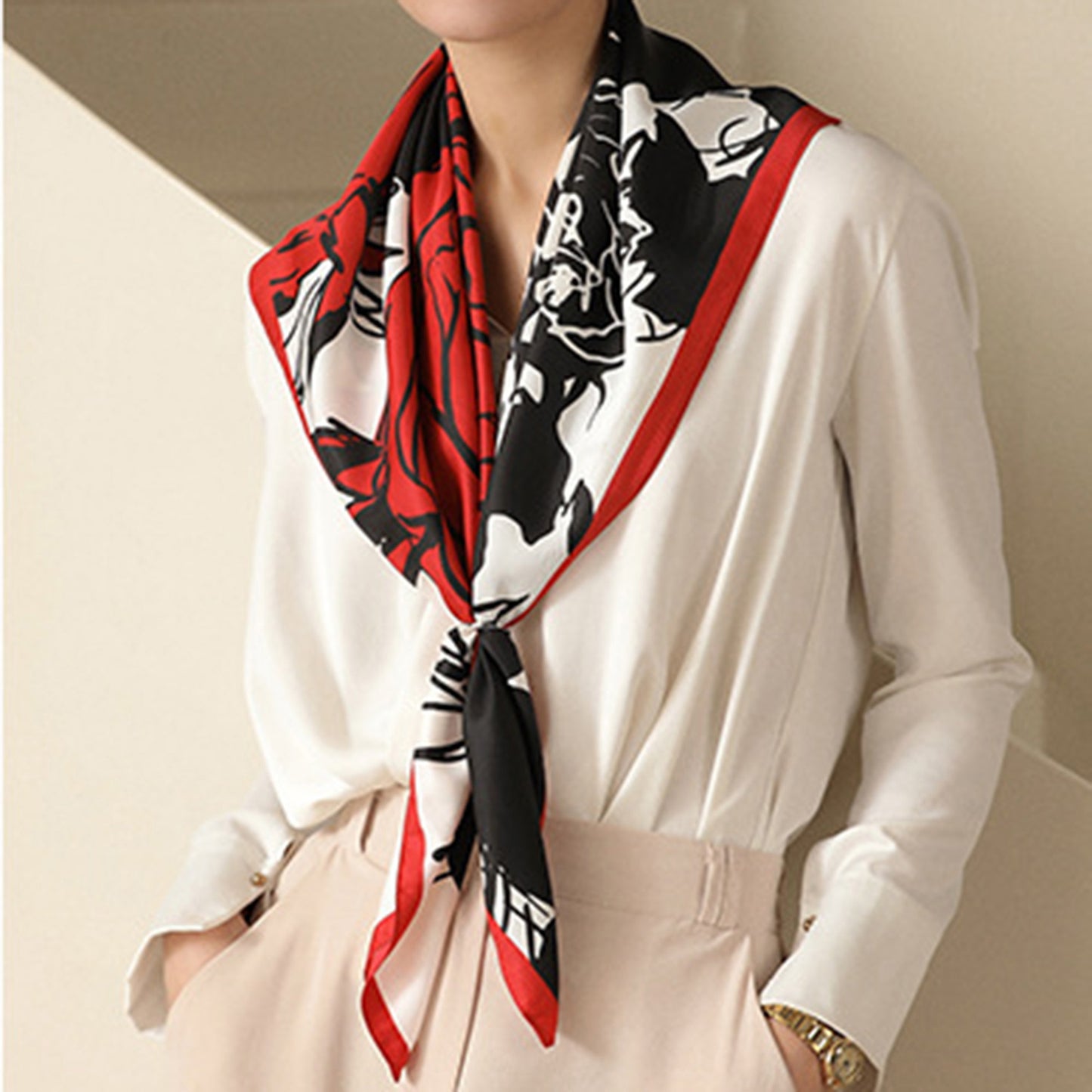 Anna-Kaci Women's Floral Print Square Scarf with Soft Silky Fabric Lightweight Accessory for Layering and Styling