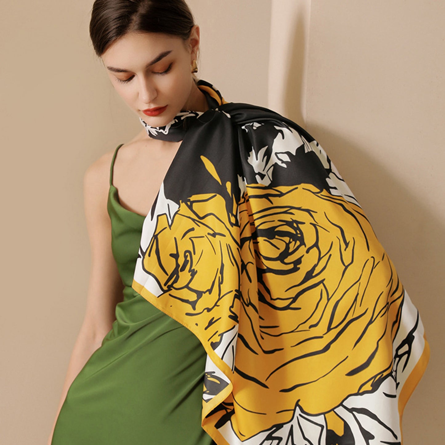 Anna-Kaci Women's Floral Print Square Scarf with Soft Silky Fabric Lightweight Accessory for Layering and Styling