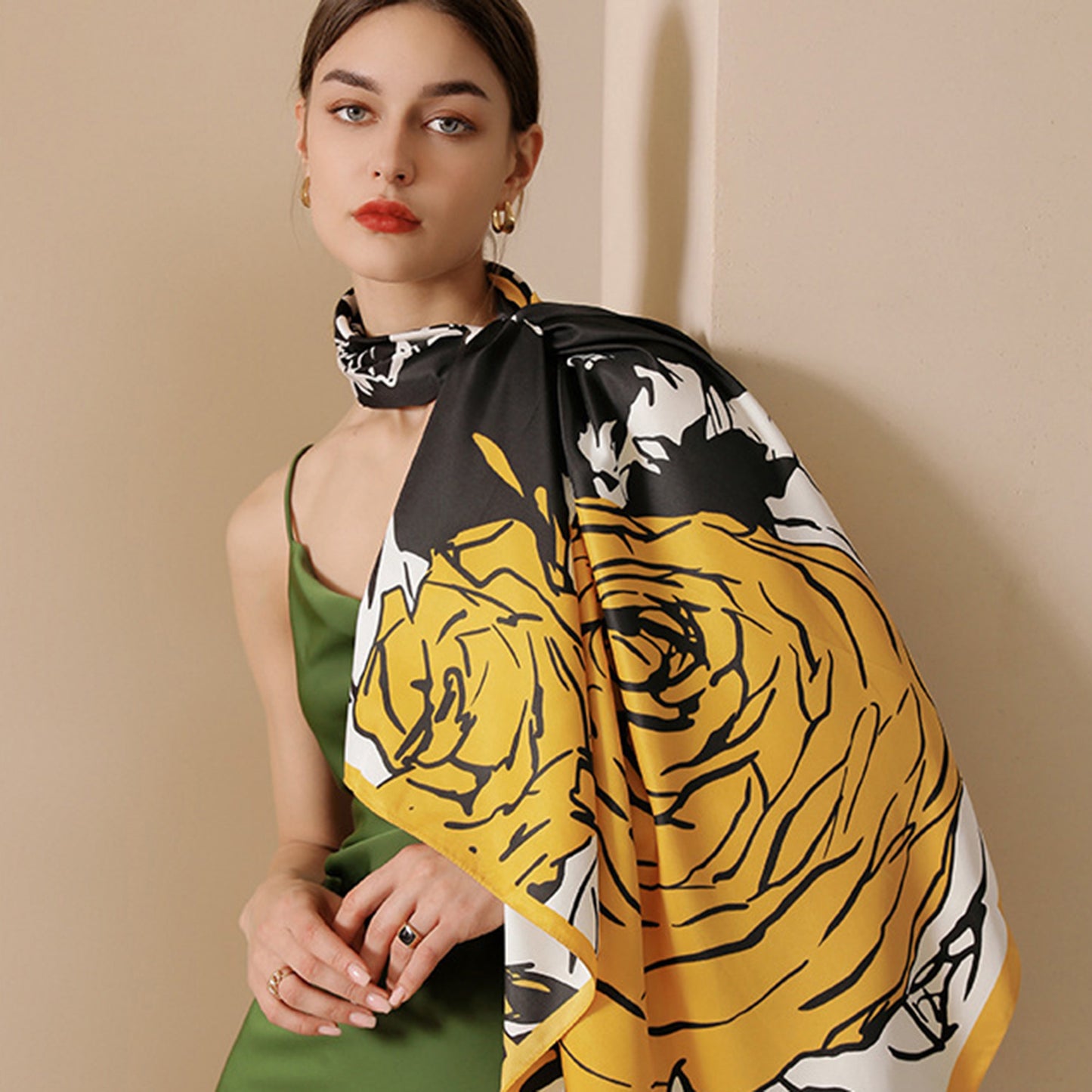 Anna-Kaci Women's Floral Print Square Scarf with Soft Silky Fabric Lightweight Accessory for Layering and Styling