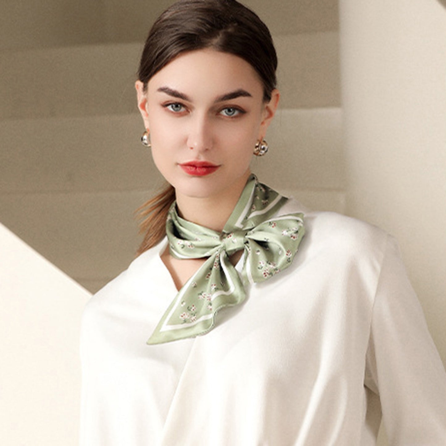 Anna-Kaci Women's Small Floral Print Silky Scarf with Lightweight Soft Fabric Versatile Square Neck and Hair Accessory