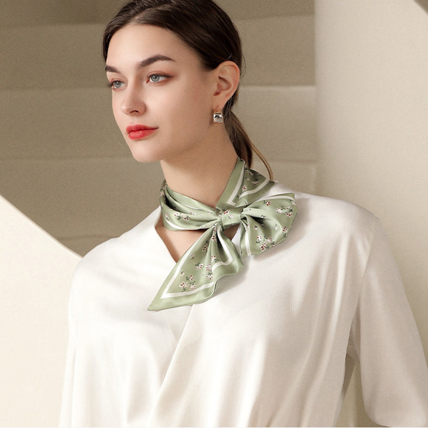 Anna-Kaci Women's Small Floral Print Silky Scarf with Lightweight Soft Fabric Versatile Square Neck and Hair Accessory