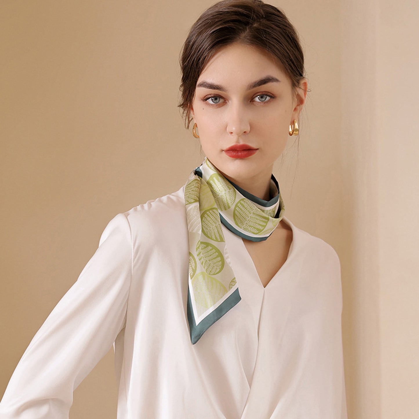 Anna-Kaci Women's Leaf Print Silky Scarf with Lightweight Fabric Modern Square Design and Smooth Finish
