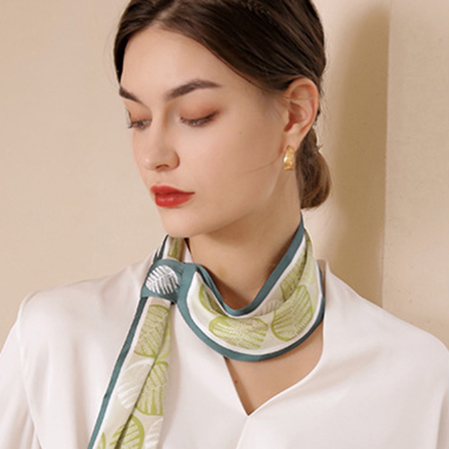 Anna-Kaci Women's Leaf Print Silky Scarf with Lightweight Fabric Modern Square Design and Smooth Finish