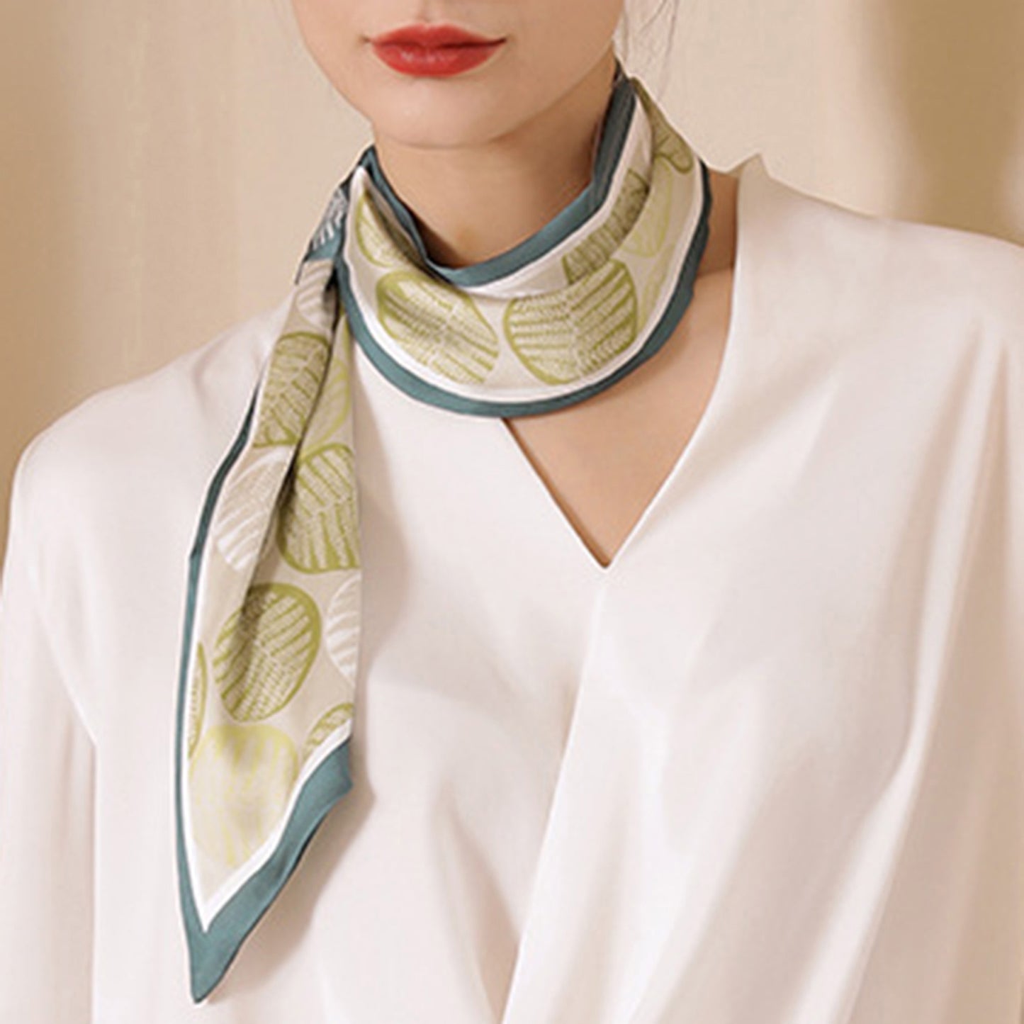 Anna-Kaci Women's Leaf Print Silky Scarf with Lightweight Fabric Modern Square Design and Smooth Finish