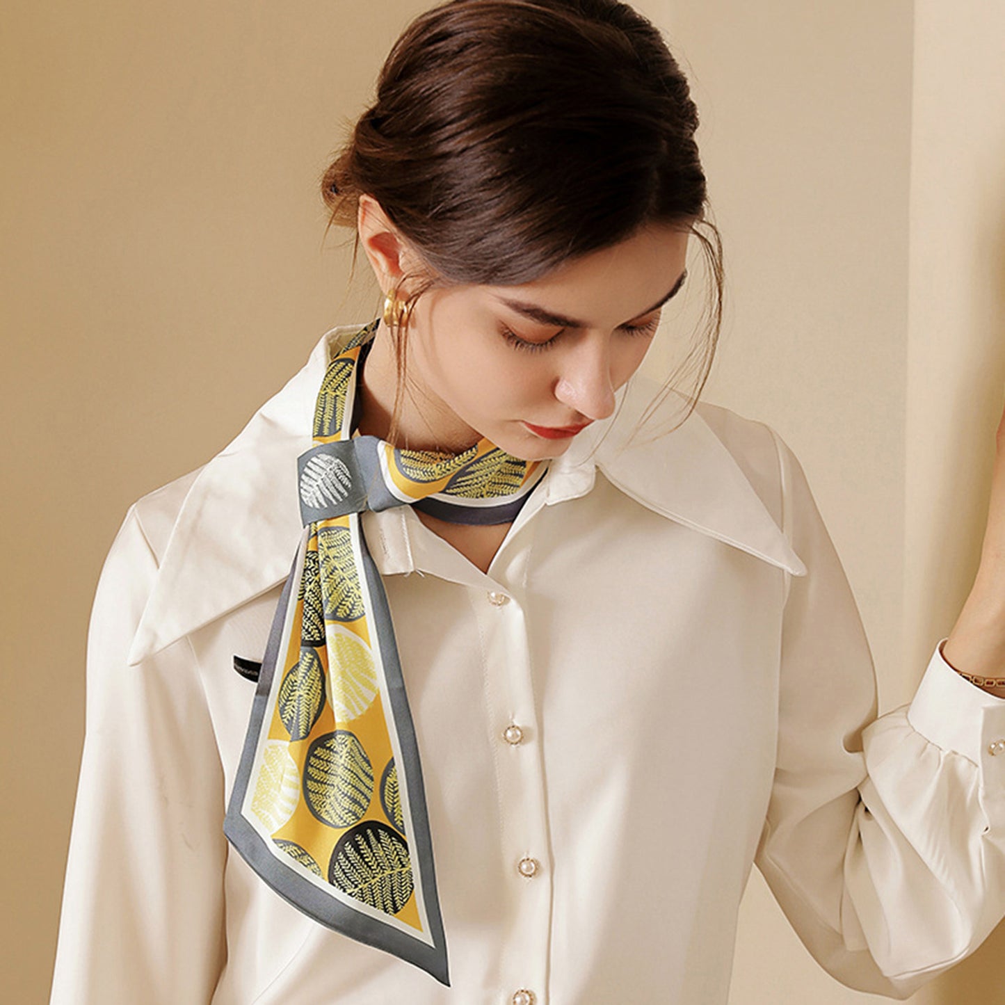 Anna-Kaci Women's Leaf Print Silky Scarf with Lightweight Fabric Modern Square Design and Smooth Finish