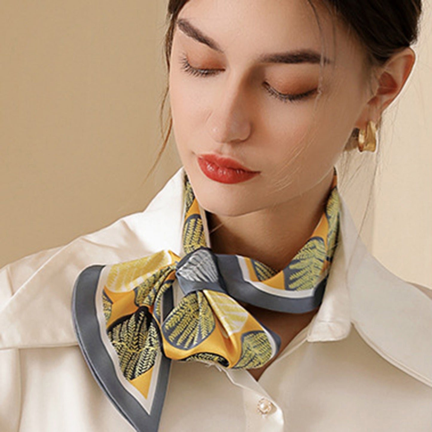 Anna-Kaci Women's Leaf Print Silky Scarf with Lightweight Fabric Modern Square Design and Smooth Finish