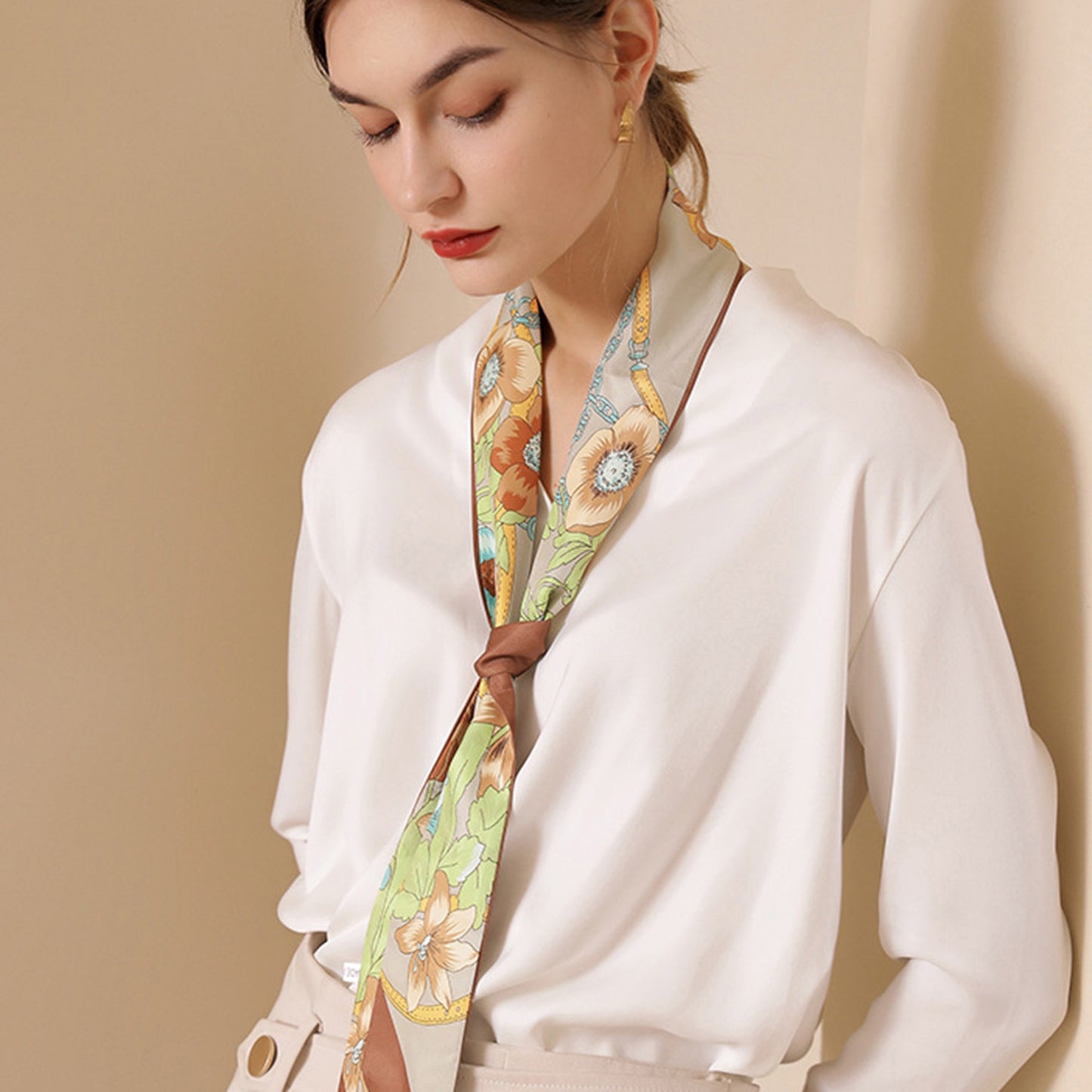 Anna-Kaci Women's Floral Print Silky Scarf with Lightweight Soft Fabric Versatile Square Neck and Hair Accessory